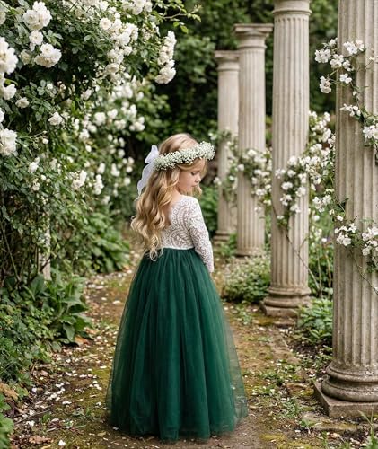 Image of 2Bunnies Girl Peony Lace Back A-Line Straight Tutu Tulle Party Flower Girl Dress