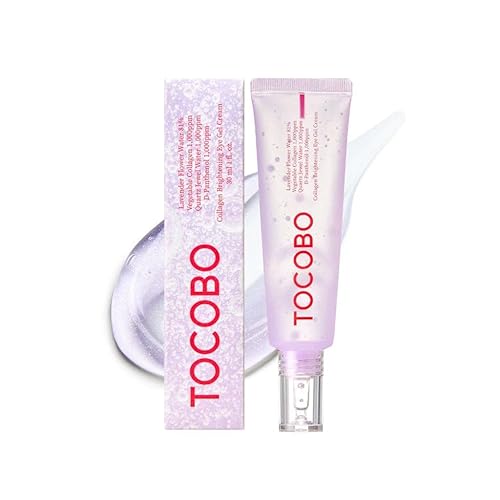TOCOBO Crema de gel iluminadora de colágeno de 1.73 oz  49 g  Agua de cuarzo, extracto de agua de lavanda, cuidado de ojos iluminador, levantamiento