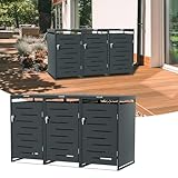 Ollewiellan Cache poubelles à 3 compartiments pour 3 poubelles de 120 l et 240 l, revêtement robuste en acier, résistant aux intempéries avec ventilation, accessoires de montage, anthracite
