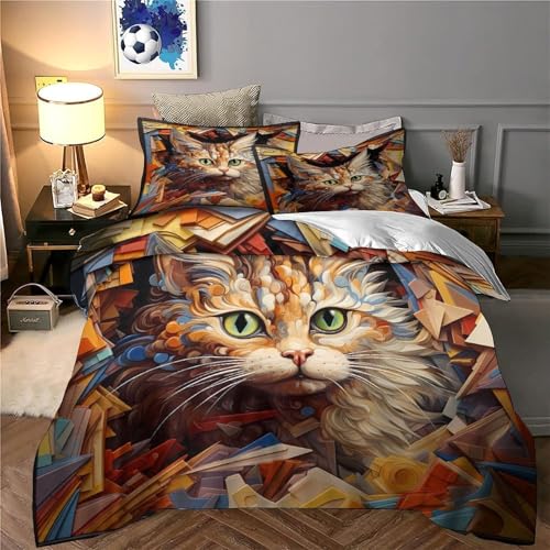 Housse de couette chat imprimée 3D haute définition en lit simple