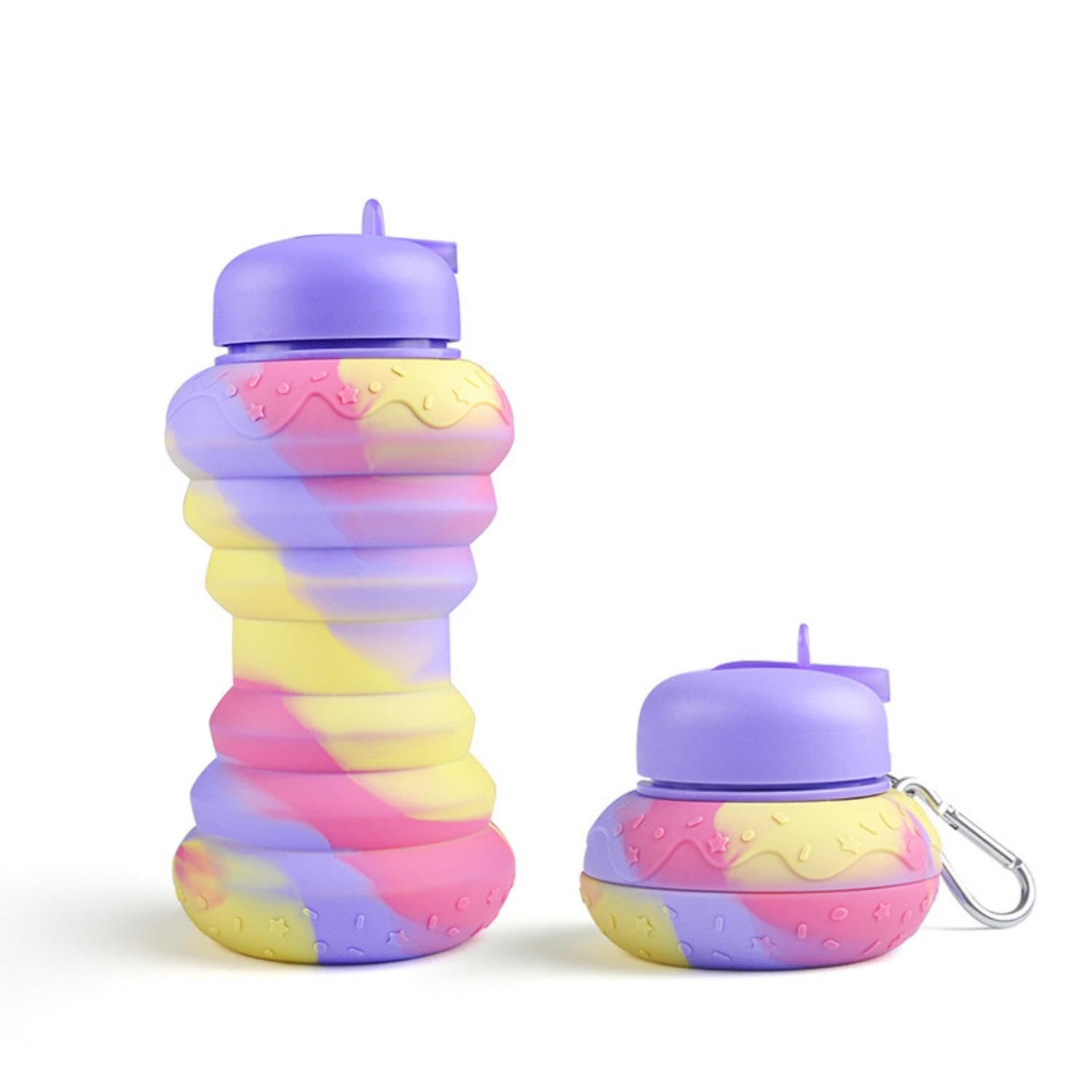 zolyet Collapsible Silicone Water Bottle Reusable Leak-Proof Portable Sports Travel Doughnut Style with Carabiner