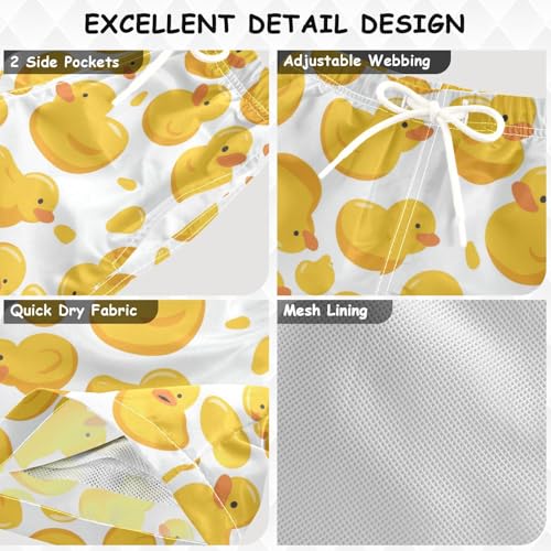 Boys Quick Dry Swim Trunks with Pockets Cartoon Yellow Duck Beach Shorts for Kids, Toddler Swimsuit Boy3