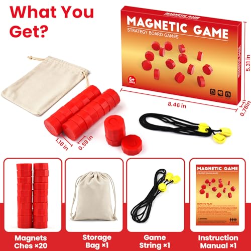 Image of LLESSOO Magnet Game with String, Fun Strategy Board Games for Kids 8-12 and Adults, Magnetic Game for Family Night, Party & Travel, Includes 20 Chess Pieces, Rope and Storage Bag