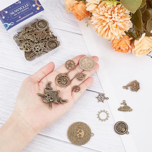 SUNNYCLUE 1 Box 58Pcs 11 Styles Steampunk Charms Bulk Pirate Charms Alloy Vintage Gear Mechanical Metal Steam Punk Sea Nautical Charm for Jewellery Making Supplies DIY Necklace Bracelet Earring - Image 3