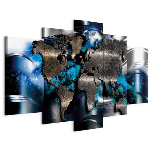 B&D XXL - Weltkarte Bilder Abstrakte Landkarte XXL 225x112 cm 5 tlg Wand...