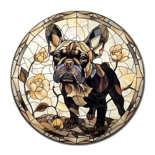 Lygond Targa decorativa in latta con affettuoso bulldog francese, per ingressi a casa, amanti del bulldog francese e interni a tema parigino, facile da installare, in alluminio, decorazione vintage