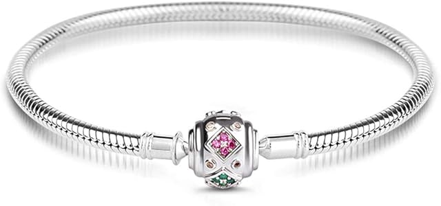 GNOCE Charm Bracelet Chain 925 Sterling Silver"Memorable Moment" Snake Chain Basic Charm Bangle with Clasp Gift for Women Girls