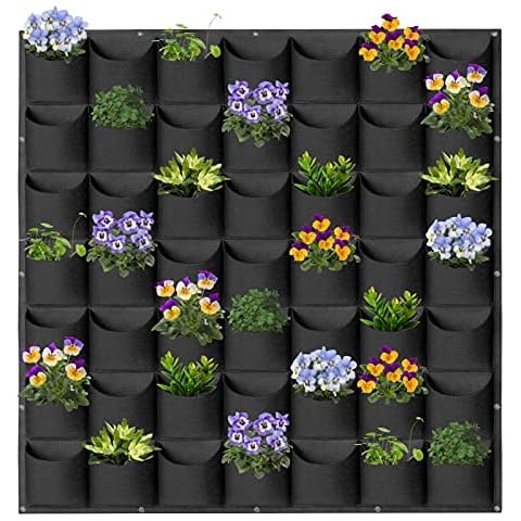WHATWEARS Hanging Planter Bags, 49 Pockets Hanging Vertical Wall Mounted Planter Planting Grow Bags, Gardening Vertical Greening Flower Container Plant Pouch Storage Bags(1m×1m, Black) Cover