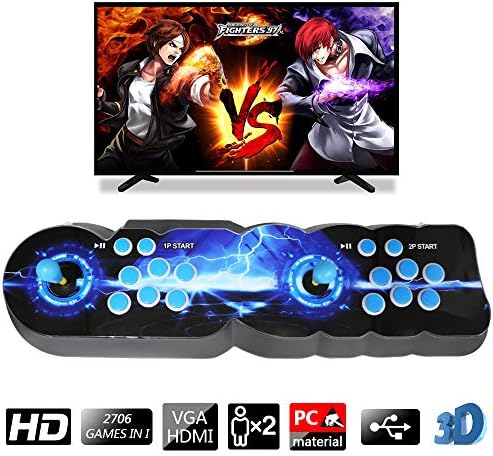 GNEGNI 3D Arcade Video Games Console, 2706 Retro Arcade Games in 1 Pandora Game Box with Arcade Stick and Button, Connect with VGA and HDMI,1280x720 Full HD