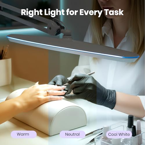 Image of Neatfi XL 2,200 Lumens 20W LED Task Lamp - 23 inch Ultra-Wide Head | 182 SMD LEDs | 4 Brightness Levels | 3 Light Modes | Eye-Caring, Glare-Free | Adjustable Arm (White, CCT with Clamp)