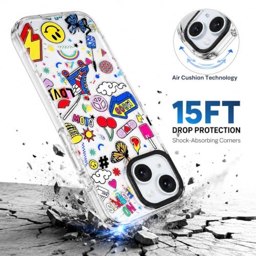 Image of SQUIF for iPhone 15 Back Case Cover Silicone Transparent Soft Design Art Printed | Camera Bump Protection (Multicolor)