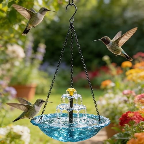 UASIMONSEN Solar Hanging Bird Bath Fountain 2026 New 3 Layers Solar Powered Bird Bath Fountain Outdoor Humming Birds Cascade Baths Fountains Garden Patio Yard Backyard Lawn Decor (Blue)