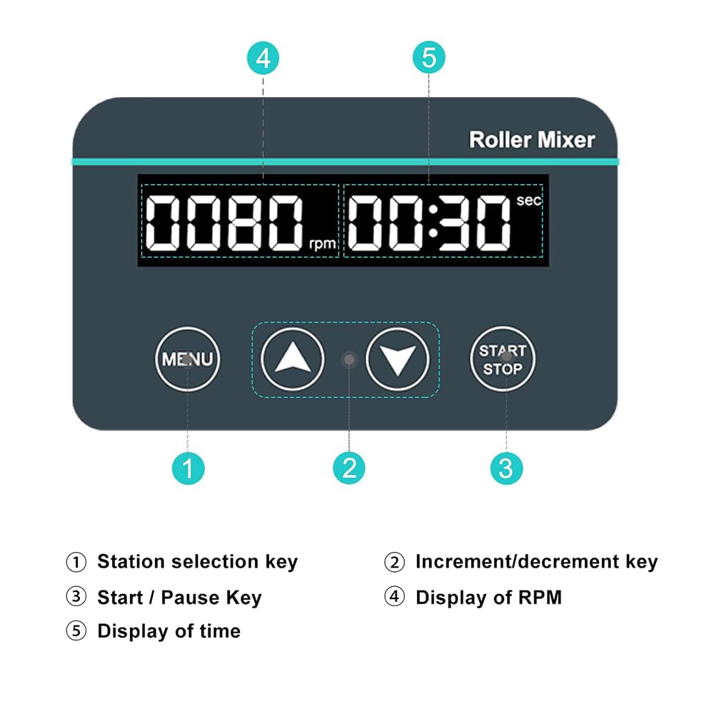 Mezclador De Rodillos para Frascos De Laboratorio, Agitador Digital Basculante De 4 Rodillos para Frascos De Reactivos, Velocidad Ajustable De 20 A 80 RPM, Modos De Temporización Y Continuo