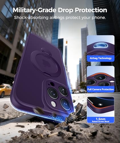 Image of FNTCASE for iPhone 16 Pro-Max Case: [360 Spin Magnetic Stand] [Compatible with Magsafe] [Screen Protector] Translucent Matte Military Grade Shockproof Full Camera Protective Phone Cover - Purple