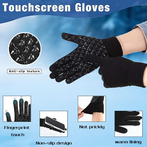 Atsmoce 3 in1 Winter Mütze Schal Handschuh-Set, Herren Strickmütze Beanie, Wintermütze mit Touchscreen Handschuhe Winterschal, Weicher Stoff mit guter Wärmeisolierung