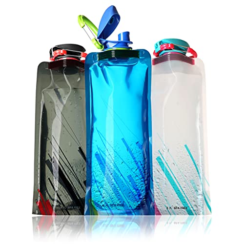 Ganzoo Trink-Tüte Festival mit Karabiner, 3 Stück, Trinkflasche 700 ml, faltbar, Wasser-Flasche 0,7 Liter, Behälte, Beutel, Trinkblase für Festival, Outdoor Camping Sport Flasche