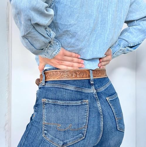 DANIEL'S ARTPLANET Women’s Western Leather Belt Cowgirl Belt For Jeans Pants Dresses Engraved Tooled Ladies Western Belt4