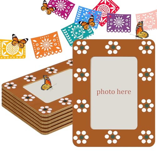 Image of Chunful 6 Pcs Mexican Flowers Picture Frames for Dia De Los Muertos Altar Day of the Dead Decorations Wooden Picture Frame for Dia De Los Muertos Altar Ofrenda Decorations
