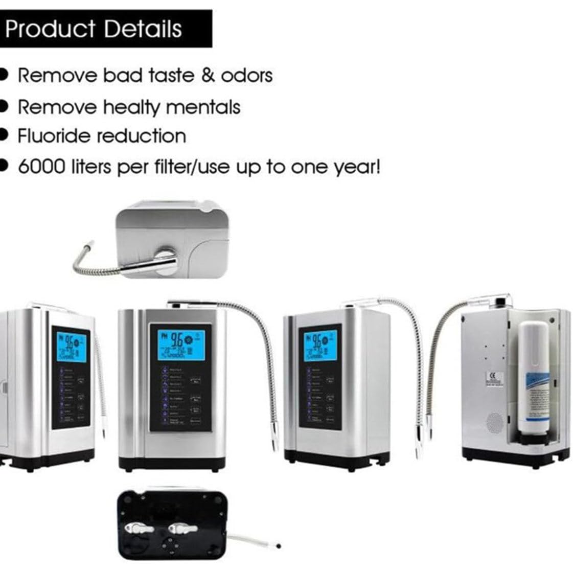 Ionizzatore d'acqua alcalina PH3.5-10.5 Generatore di idrogeno Purificatore Macchina LCD da 3,8 pollici Filtro per acqua potabile acida alcalina domestica, con 8000 litri per filtro,Silver