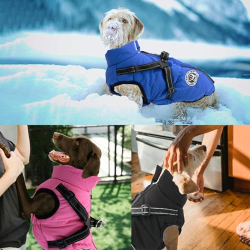 Wasserdichter Hundemantel mit Geschirr, Warmer Winter-Hundemantel, Hundejacke, Hundeweste für kleine und mittelgroße Hunde