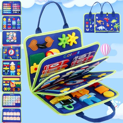 Busy Board for 1 Year Old, Montessori Toys for 1 2 3 4 Years Old Toddlers Baby Sensory Busy Book Preschool Learning Activities Airplane Car Travel Toys Birthday Gifts for Boys Girls 12 Months