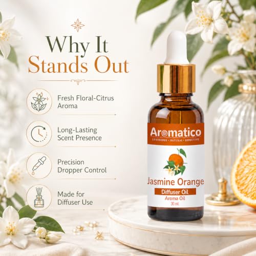 Image of AROMATICO Jasmine Orange Diffuser Oil for Relax Calm Mood, Natural Homely Fragrance & Aromatherapy | Long Lasting Fragrance for Office, Home, Spa & Restaurant 30ML