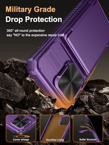 Image of Vihibii for iPhone 16 Pro Case Wallet with Card Holder (4 Cards) [RFID Blocking] & Slide Camera Cover, Military Grade Drop Protection, Hard Back & Silicone Edge Phone Cover, 6.3 inch 2024, Dark Purple