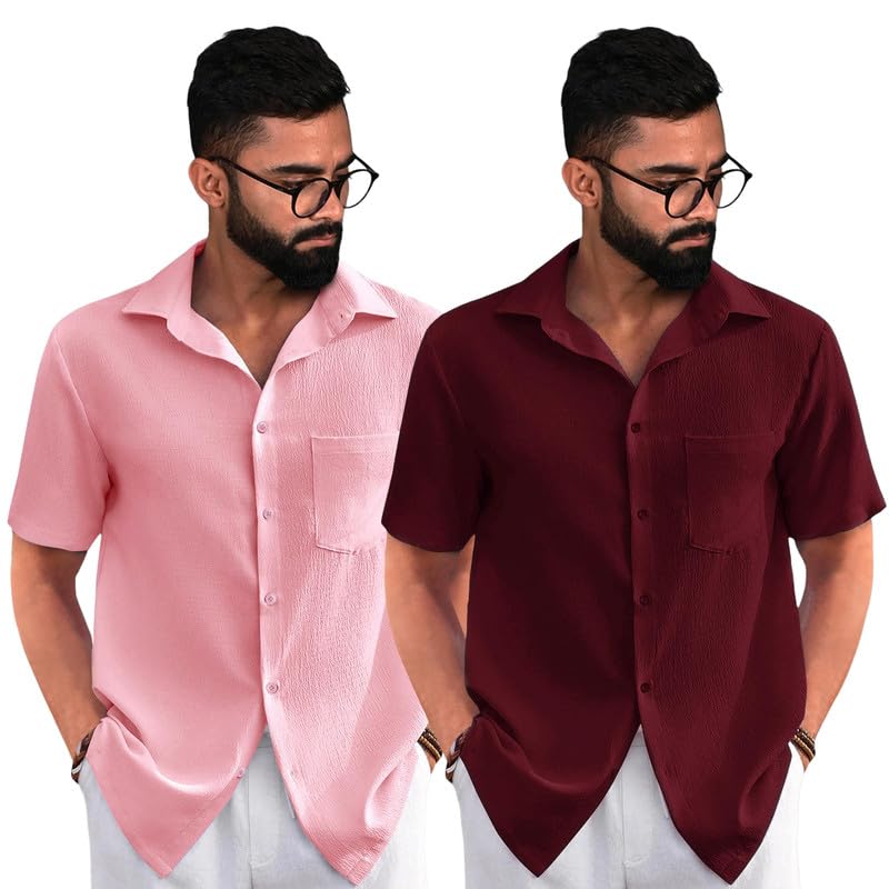 Image of Tee Projekt Solid Shirt for Men's ||Pop corn Shirt|| Solid Shirt for Men's|| Casual Shirt for Men||Half Sleeve Spread Collar Shirt for Men|| Pack of-2