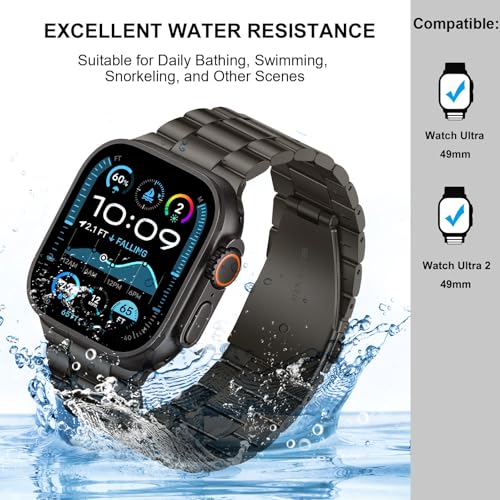 Image of HITZEE Compatible with Apple Watch Ultra Band 49mm Business Stainless Steel Metal Strap Men Women Link Bands Compatible for Apple Watch Ultra 3 /2 /1, 49mm Graphite