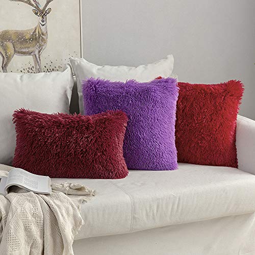 Image of MIULEE Pack of 2 Luxury Faux Fur Fluffy Throw Pillow Covers Set Soft Deluxe Winter Decorative Plush Fleece Pillowcases for Cushion Couch Sofa Bedroom Home 20 x 20 Inch Purple