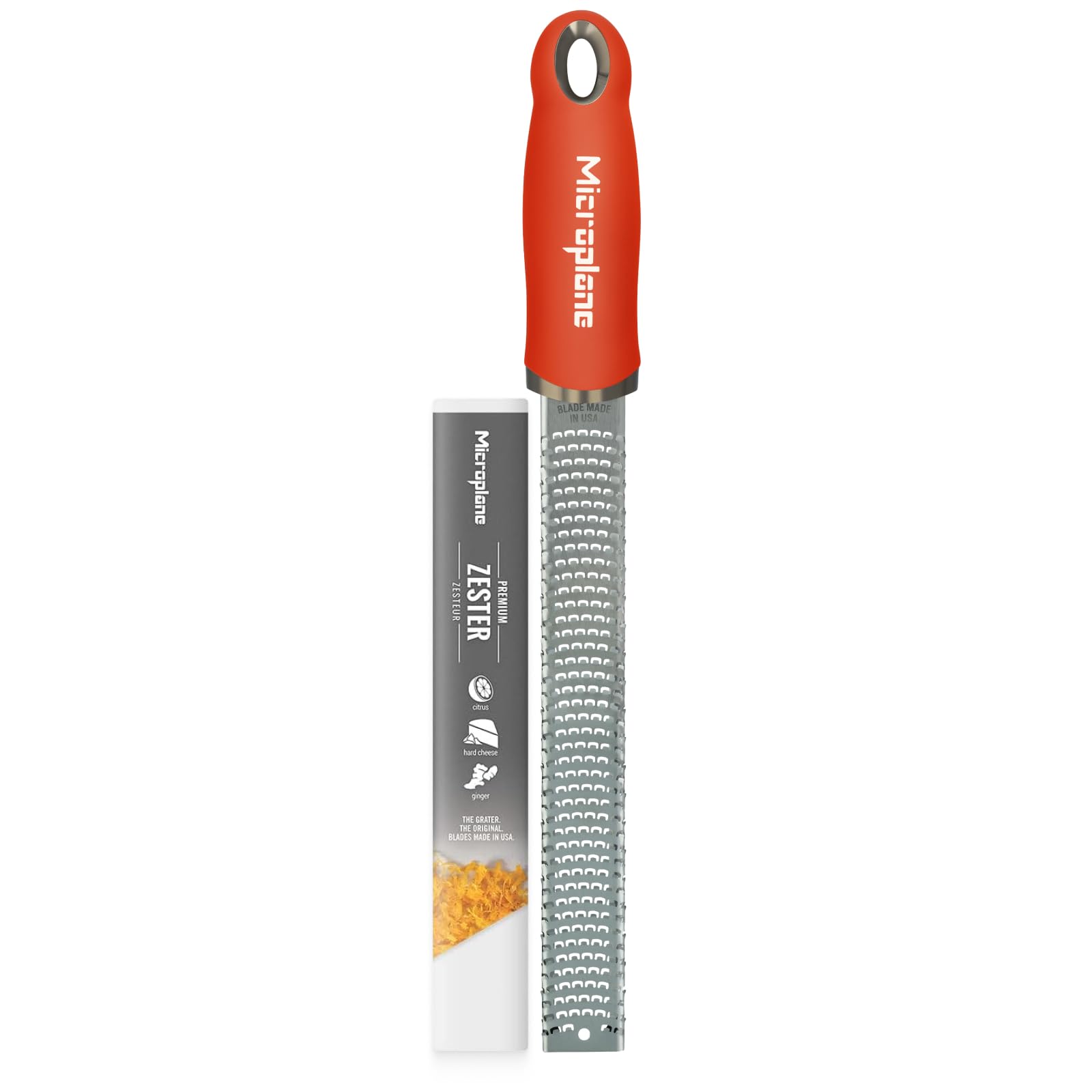 Microplane Premium Classic Zester Grater in Sunset Orange - Vibrant Color | Lemon Zester tool, Cheese &amp; Vegetable Grater | For Citrus, Parmesan Cheese, Garlic, Ginger | Fine Stainless Steel Blade