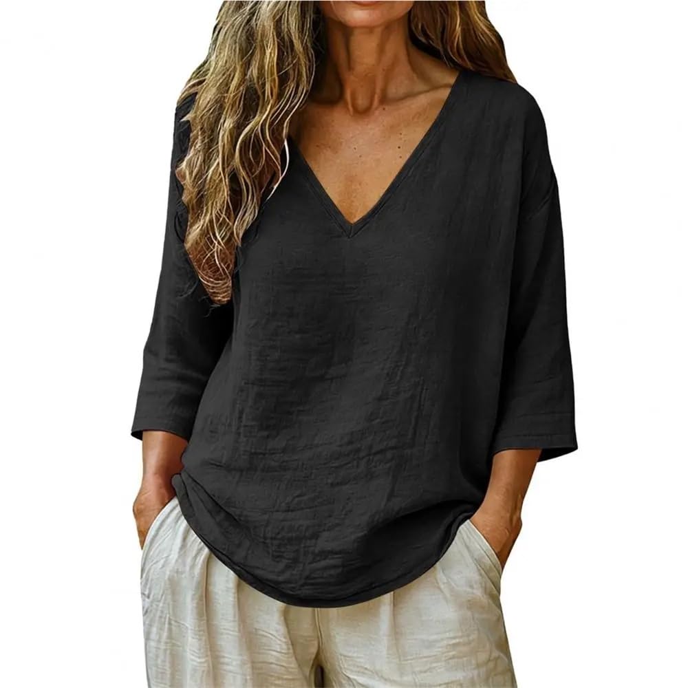 Pullover ampio casual con scollo a V da donna patchwork a maniche lunghe