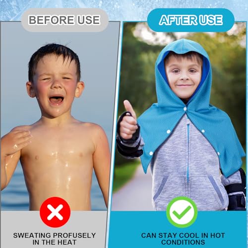 Image of Peryiter 2 Pack Mini Kids Cooling Hoodie Towels for Neck and Face Cooling Towels UPF 50 Sun Protection Lightweight Soft Breathable Neck Head Wraps Cold for Kids Exercise Activities Sport Workout