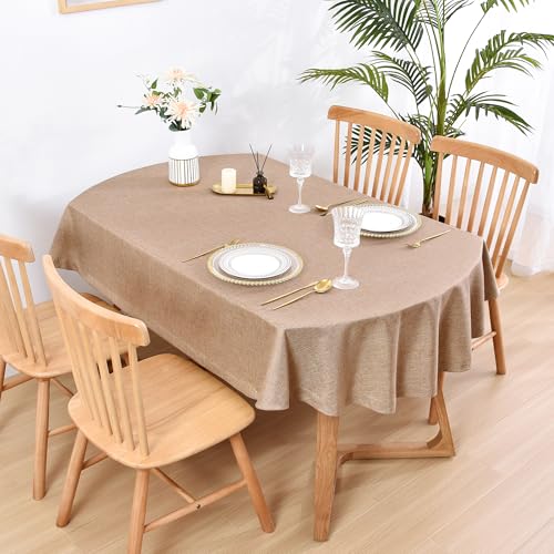 Wolkemer Faux Linen Large Oval Tablecloth Heavy Duty Wrinkle Resistant Fabric Table Cloths 60 x 120 Inch Flaxen Farmhouse Rustic Table Cover for Kitchen Dining Indoor Outdoor Tabletop Decoration