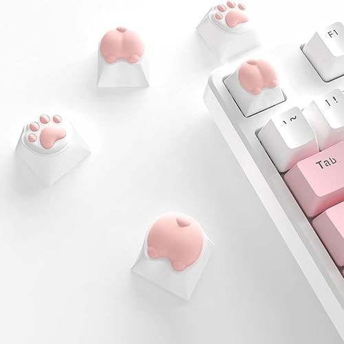 Teclas personalizadas con patas y traseros de gato, color rosa, PC y silicona PBT, bonitas teclas compatibles con teclado mecánico, interruptores