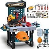 MAGICAMENTE Mesa de Herramientas para Niños Banco de Trabajo Infantil con 37 Piezas Sierra y Accesorios | Juego de...