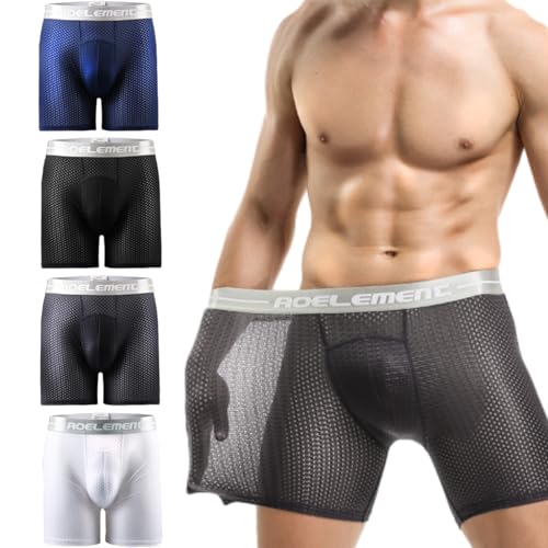 Evankin Men's Boxer Brief Underwear Hollowed out Mesh Ice Silk Sports Underpants Long Leg Boxer Shorts Running Fitness