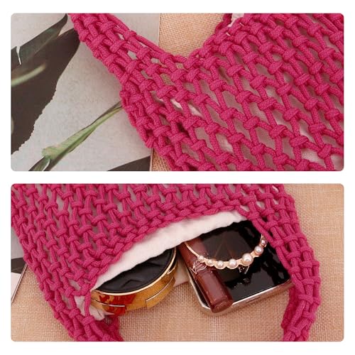 Image of Naimo Straw Beach Bag Woven Rattan Shoulder Bag Fishing Net Handbag Cotton Rope Tote Summer Crochet Hobo Bag