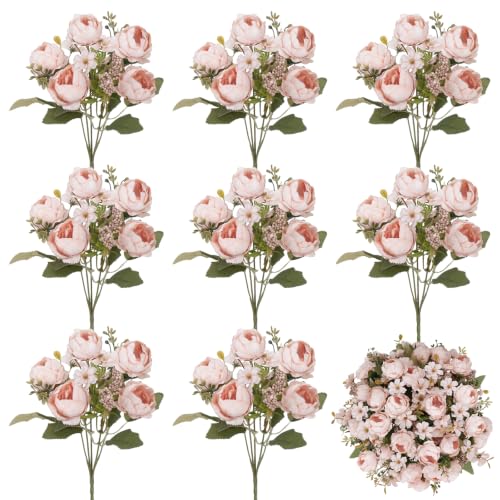 HO2NLE 8 Bundles Peonies Artificial Flowers, 11.8'' Pink Silk Peony 11.8''