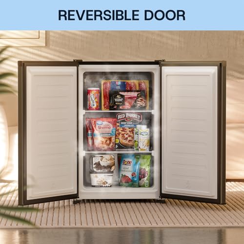 Image of Upstreman 3.0 Cu.ft Small Mini Freezer Upright Freezer Black with Reversible Door, Fast Cooling, 5 Adjustable Thermostat, Stand Up Freezers with Ice Trays Defrosting Tools for Home, Dorm (Black)