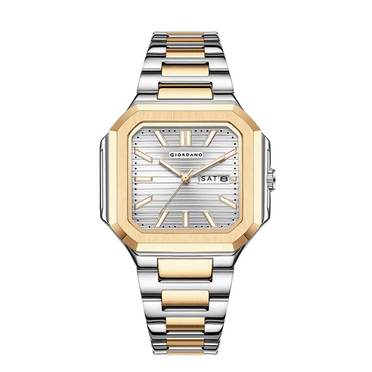 Image of Giordano Square Formal Watch for Men - Textured Dial,Day & Date Display and Stylish Stainless Steel Strap