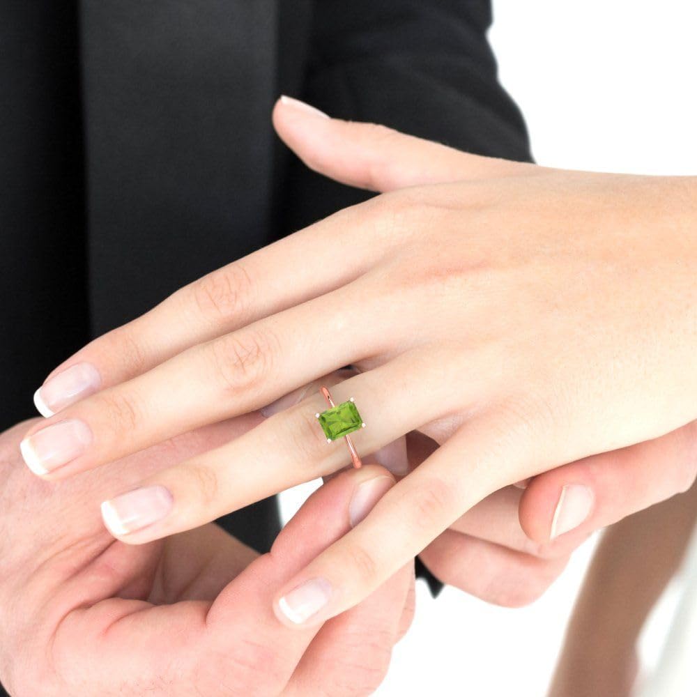 2.6 ct Brilliant Radiant Cut Solitaire Green Peridot Classic Wedding Statement Bridal ring Solid 18K Rose Gold for Women
