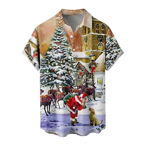 Szshaoye Black Sweatshirt Christmas Dress Shirts for Men Big and Tall Button Down Short Sleeve Xmas Tree Funny Holiday Costume Shirts for Party(G-A,3XL) Cover