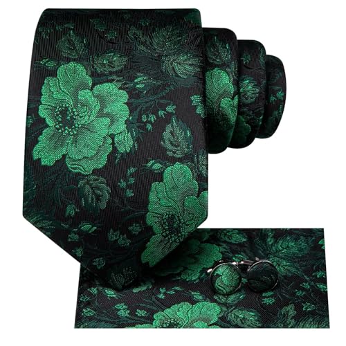 Image of Hi-Tie 70 inches Ties for Men Silk Extra Long Necktie and Pocket Square Cufflinks Set Men Big and Tall Tie Business