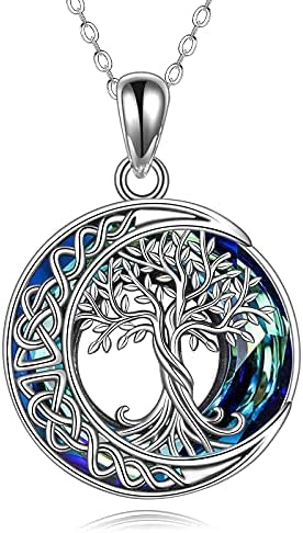 YAFEINI Tree of Life Necklace 925 Sterling Silver Abalone Shell Celtic Knot Pendant Necklace for Women