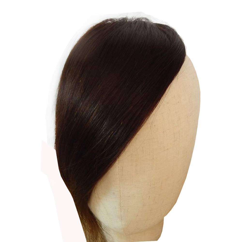Front Seamless Thick Fringe Human Hair Clip on Fullness Long Bangs Side-Part Dark Brown