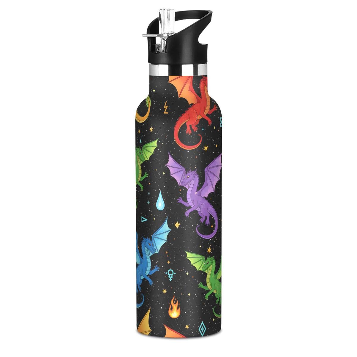 Mnsruu Colorful Dragon Water Bottle Stainless Steel Vacuum Insulated Mouth Bottle with Wide Handle