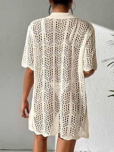 GORGLITTER Women's Crochet Swimsuit Coverups Dress Button Down Short Sleeve Beach Vacation Summer Cover Up Dresses 20252