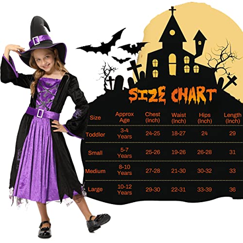 Witch Costume For Girls Kids, Fairytale Witch Halloween Costume Dress Up With Hat (T(3-4T)) #TOP5