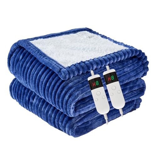 Image of Heated Blanket Electric King, Soft Flannel Heating Blanket with 8 Hours Auto Off 10 Fast Heating Levels Machine Washable Sherpa Heated Blanket with Overheating Protection
